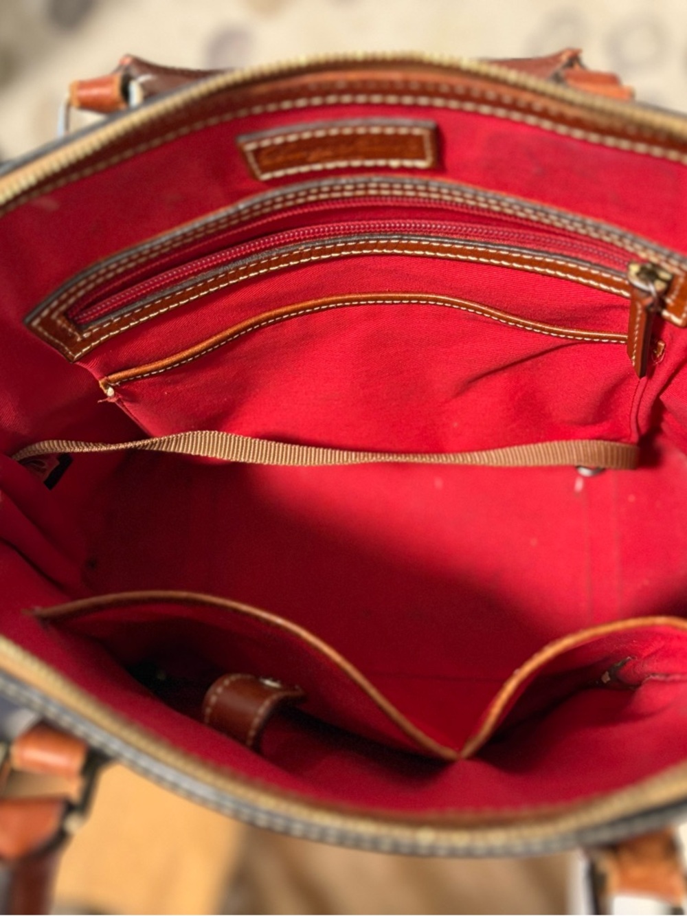 Dooney & Bourke Black with Brown Trim Pebble Grain Satchel - Picture 4 of 8
